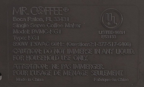 Mr. Coffee model number location